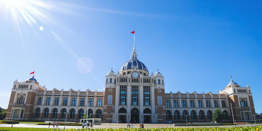 Australian Parliament House with blue sky background.